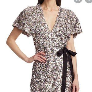 NWT ROTATE BIRGER CHRISTENSEN Frida Sequins Mini Dress in Quick Silver
